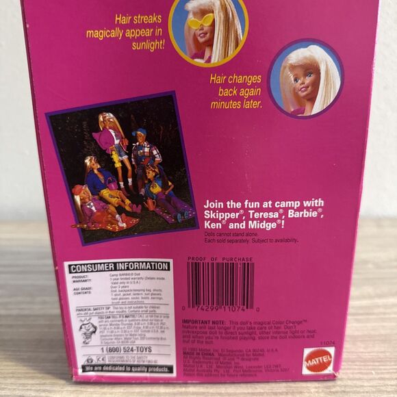 1993 Camp Barbie Doll Glow In The Dark Sleeping Bag Hair Color Change NIB NRFB - Picture 4 of 10